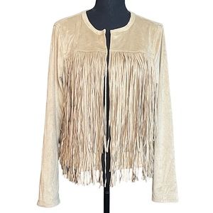 Rare Michael Kors Tan Suede Leather Fringe Jacket Women’s Size Medium